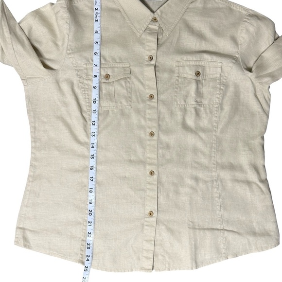 Saks Fifth Avenue Threads 100% Linen Utility Top Womens S 12 Beige Button Down - Picture 8 of 9